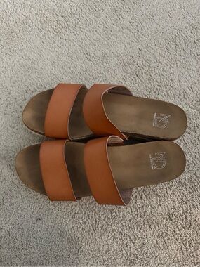 New Boundaries Two-Strap Tan Slide Sandals